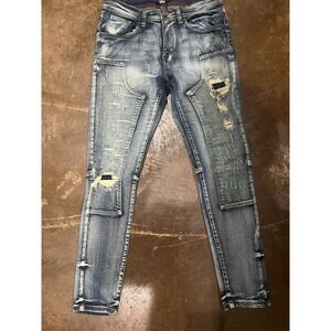 ARKETYPE  Dark  Denim, SKINNY JEANS WITH UNIQUE DISTRESSING Front And Back F57